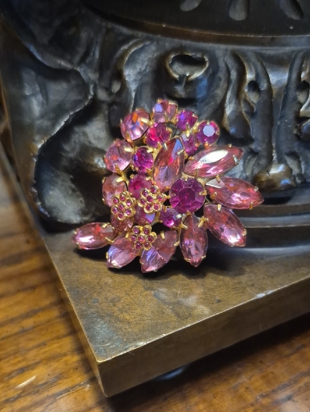 Vintage Pink Crystal Floral Cluster Brooch Juliana style